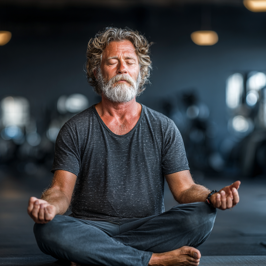 Літня жінка в позі медитації